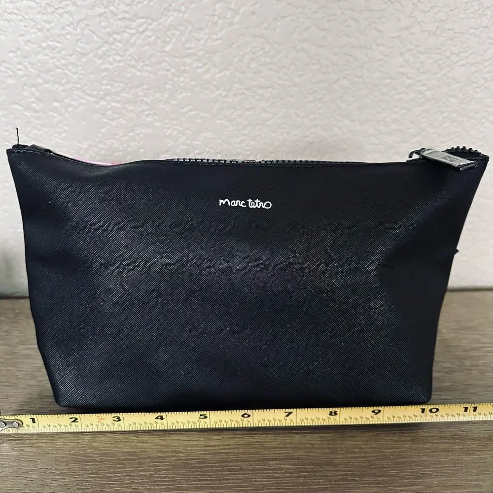 Marc Tetro Dogs Floral Pink Black Zipper Travel Cosmetic Bag